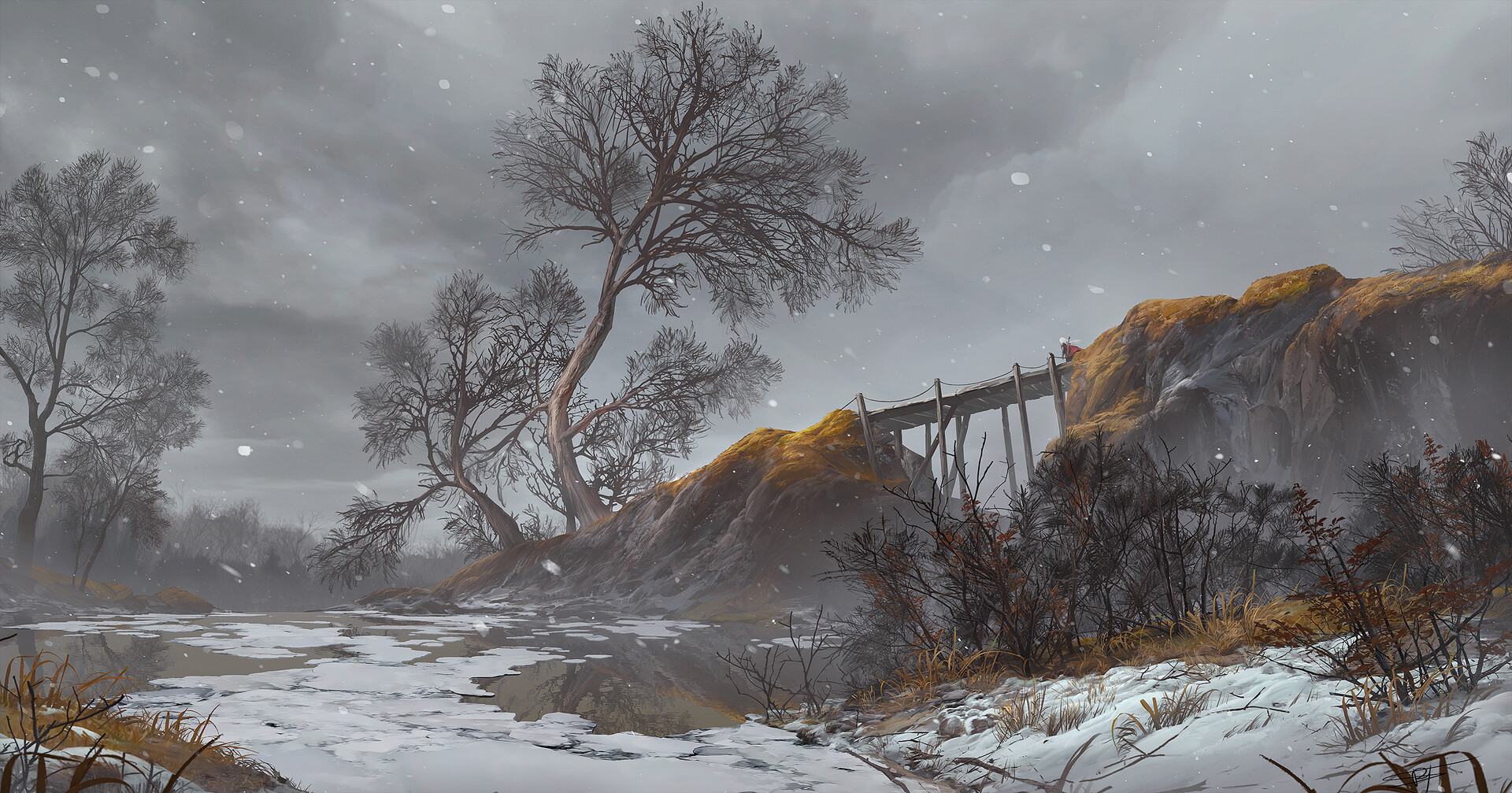 1920x1010 Max Suleimanov Digital Art Landscape Winter Dead Trees Snow Ice Clouds Wallpaper:, Desktop