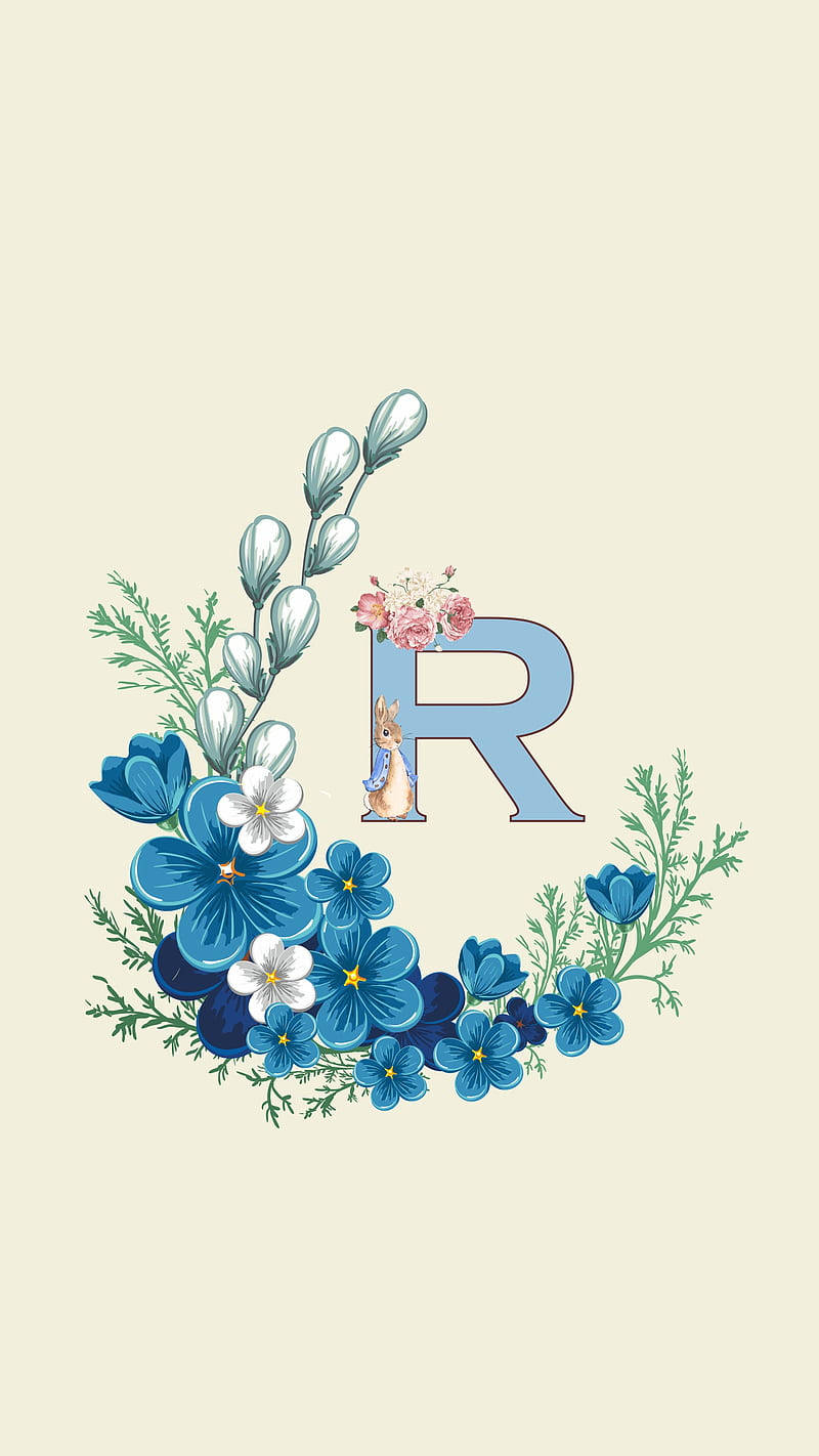 800x1430 Download Letter R Blue Flowers Wallpaper, Phone