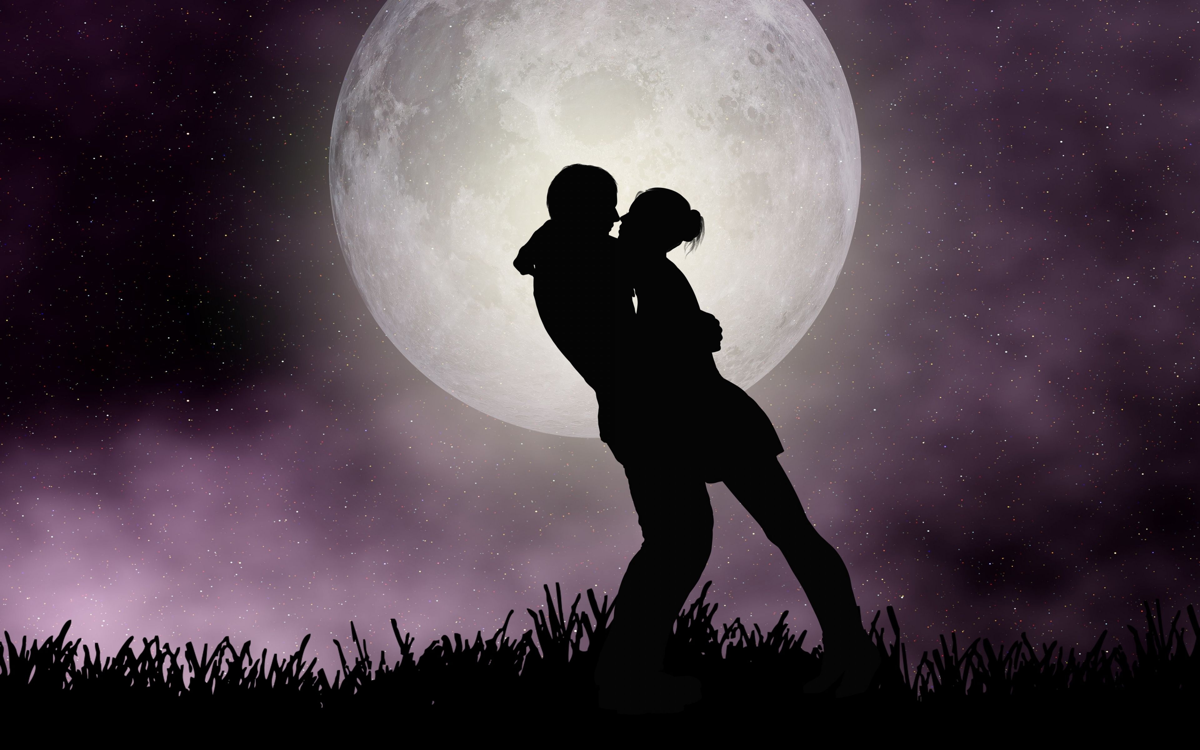 3840x2400 Download Moon, romantic couple, silhouette, art wallpaper, 3840x 4K Ultra HD 16: Widescreen, Desktop