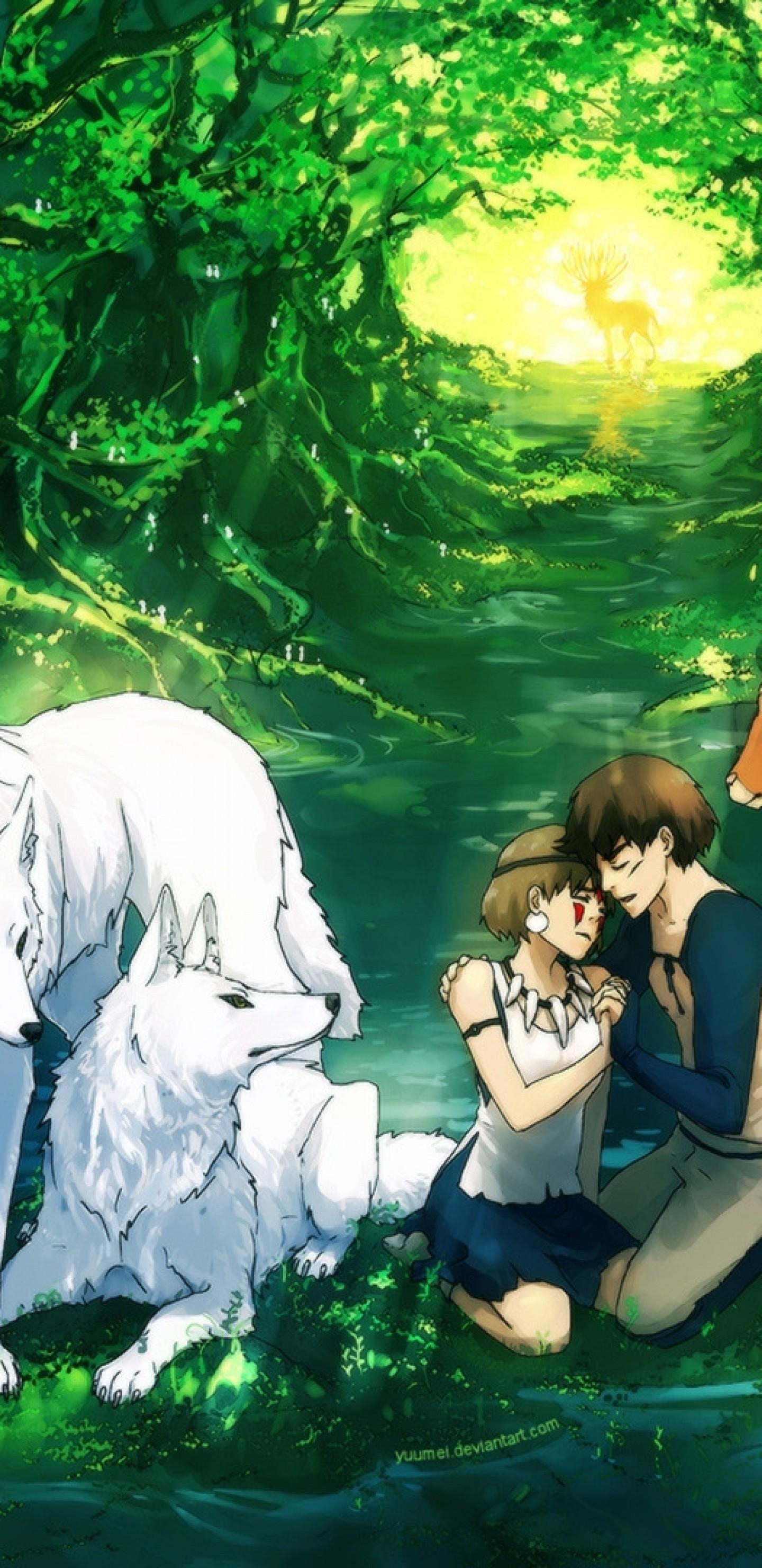 1440x2960 Download  Princess Mononoke, San, Ashitaka, Forest, Wolves, Phone