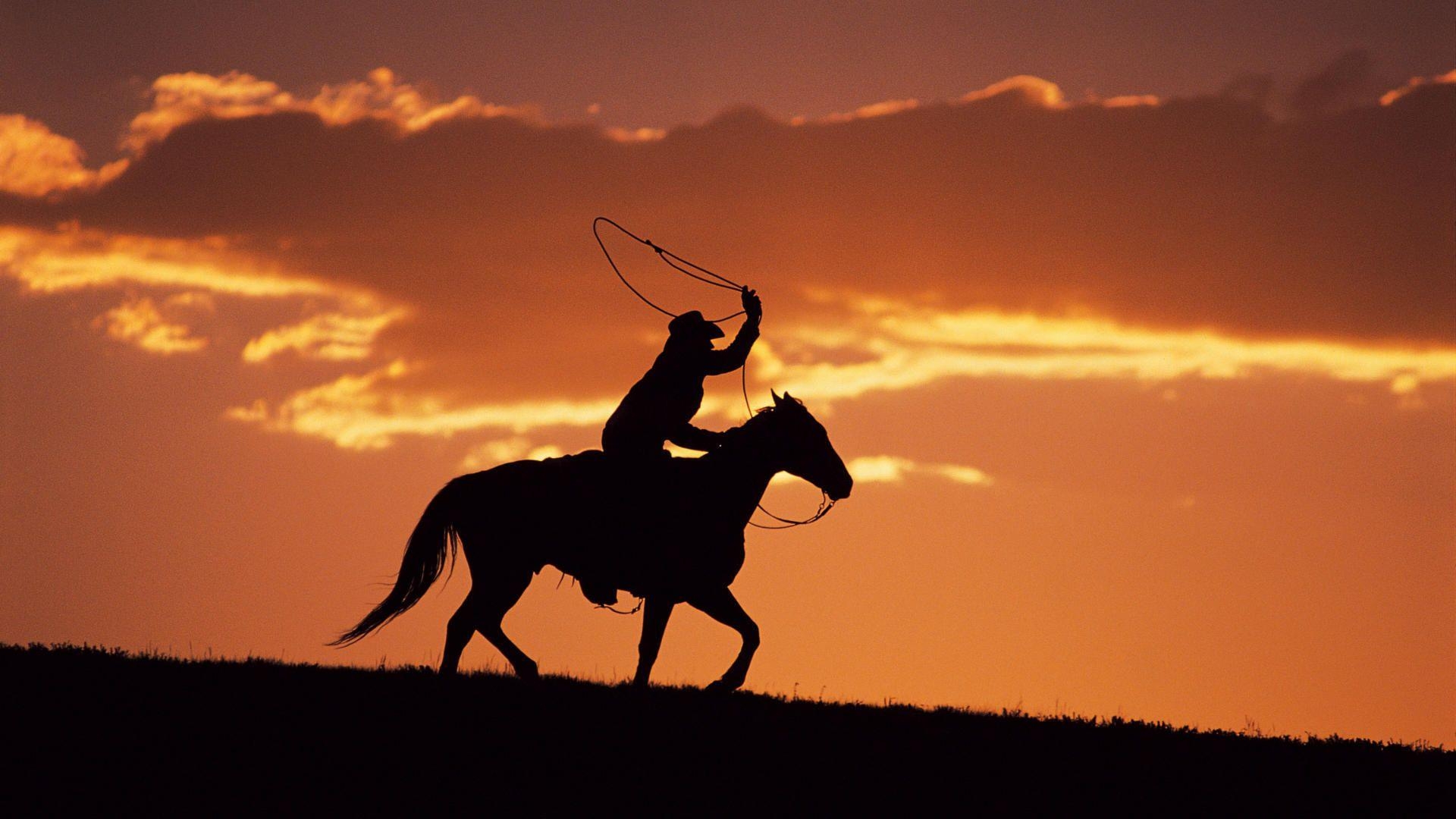 1920x1080 Wallpaper Evening Silhouette Cowboy Horse Free Desktop. Cowboys, Desktop