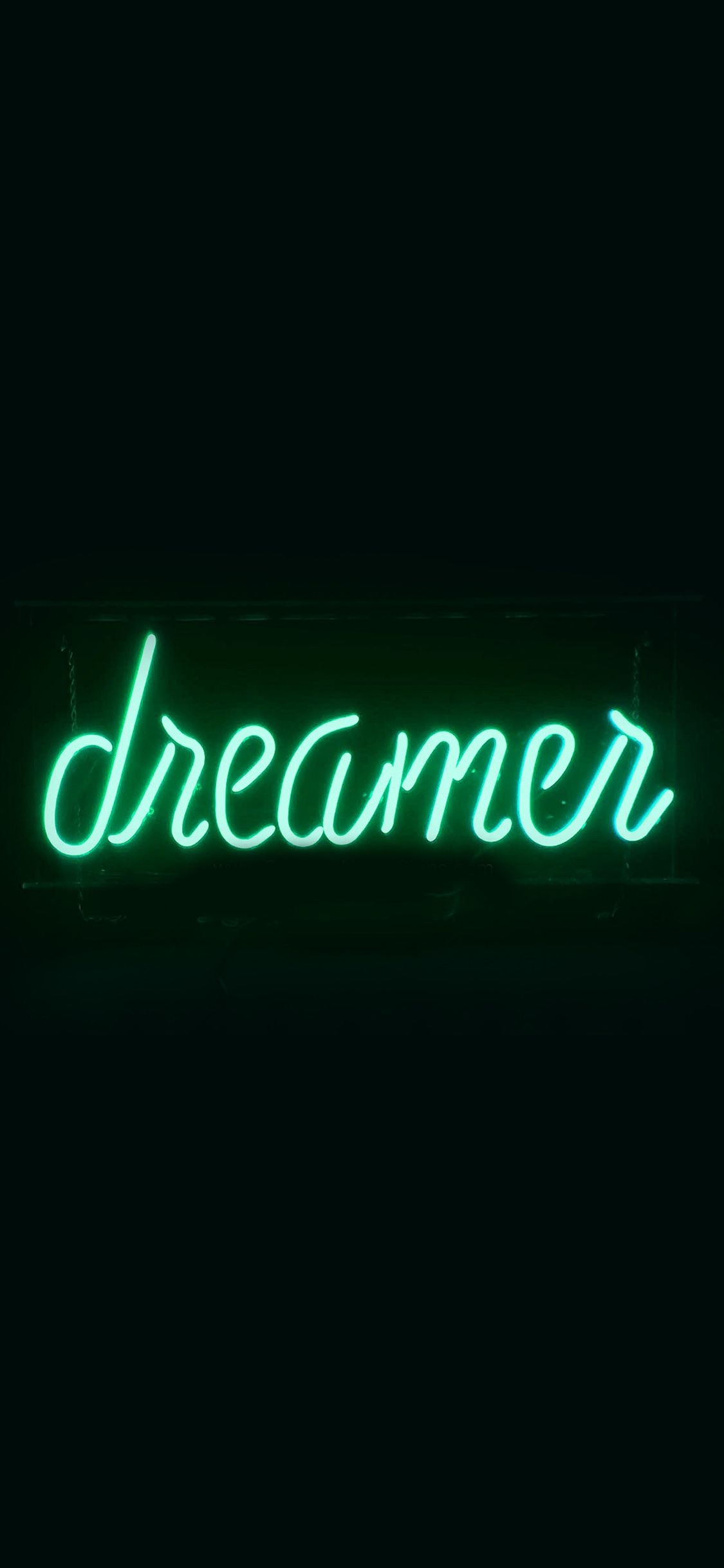 1130x2440 Dreamers Neon Sign Dark Illustration Art Green, Phone