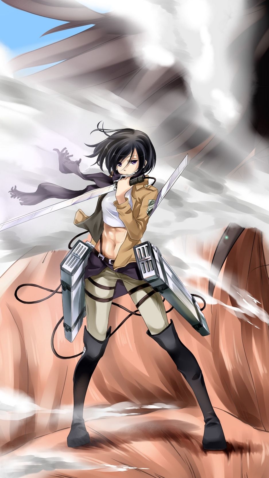 940x1670 Wallpaper Titanium, Kousen Yasuo, Art, Mikasa Ackerman, Phone